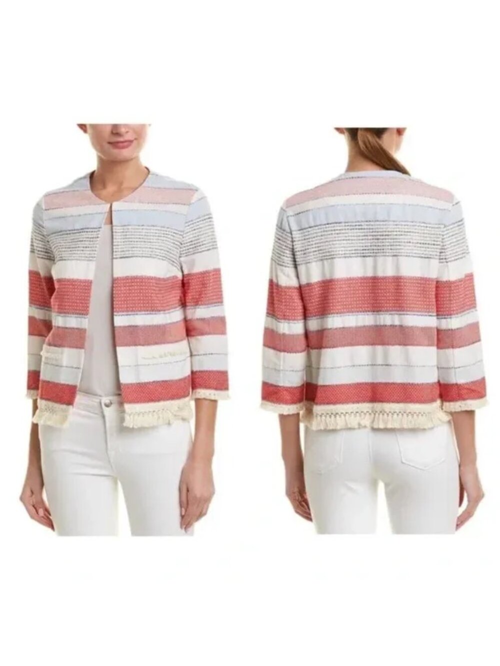 J. McLaughlin Davis Embroidered Striped Tassel Jacket, Size Medium
